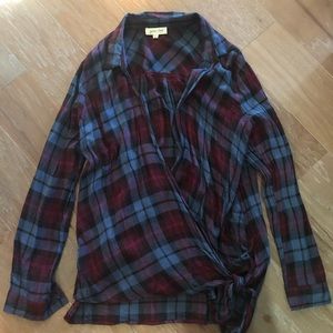 Grace and Lace Large Plaid Blouse with Tie
